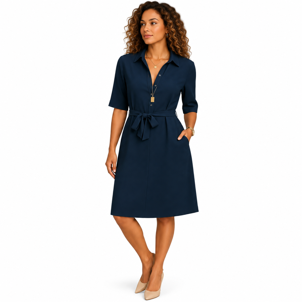 Women's Understated Midi Dress – Day-to-Evening Cut