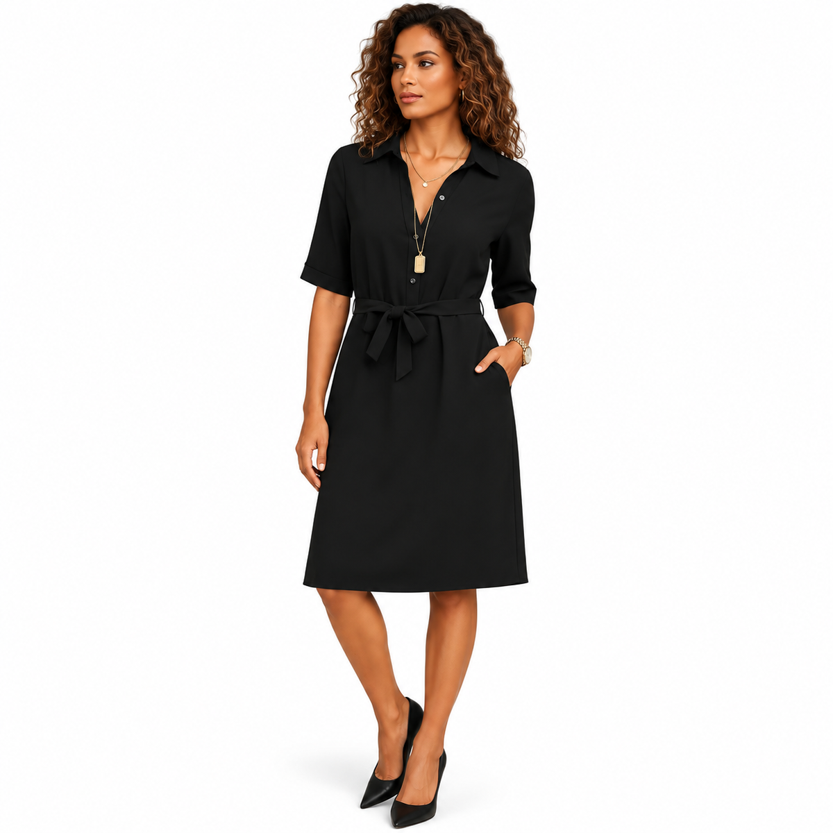 Women's Understated Midi Dress – Day-to-Evening Cut