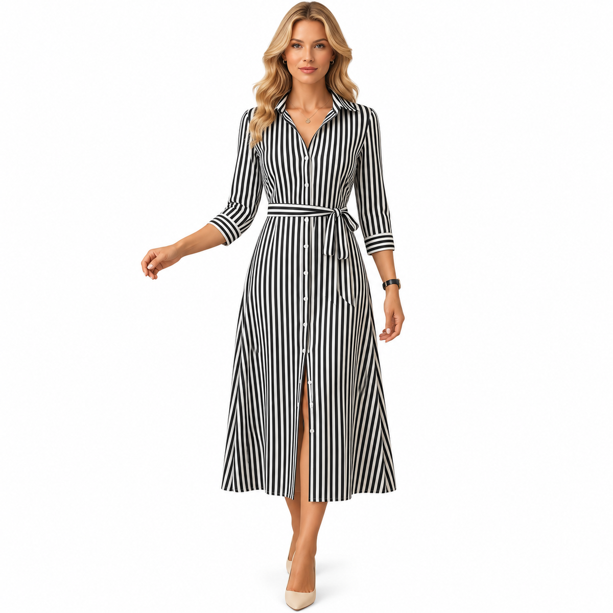 Women's Short-Sleeve Long Dress – Relaxed Summer Silhouette