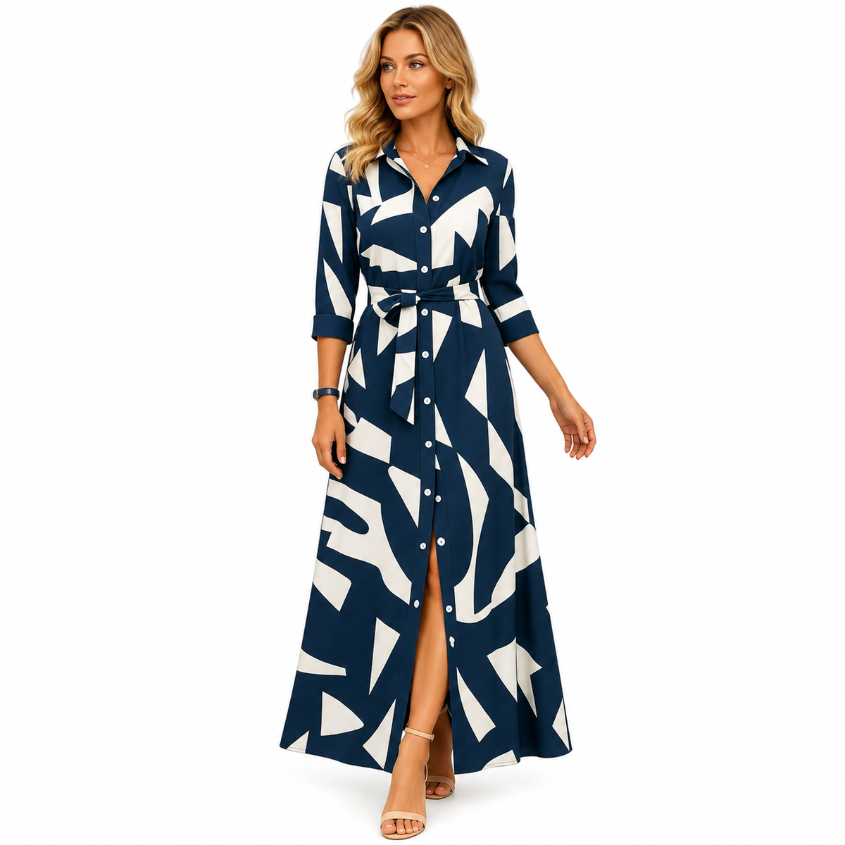 Women's Short-Sleeve Long Dress – Relaxed Summer Silhouette