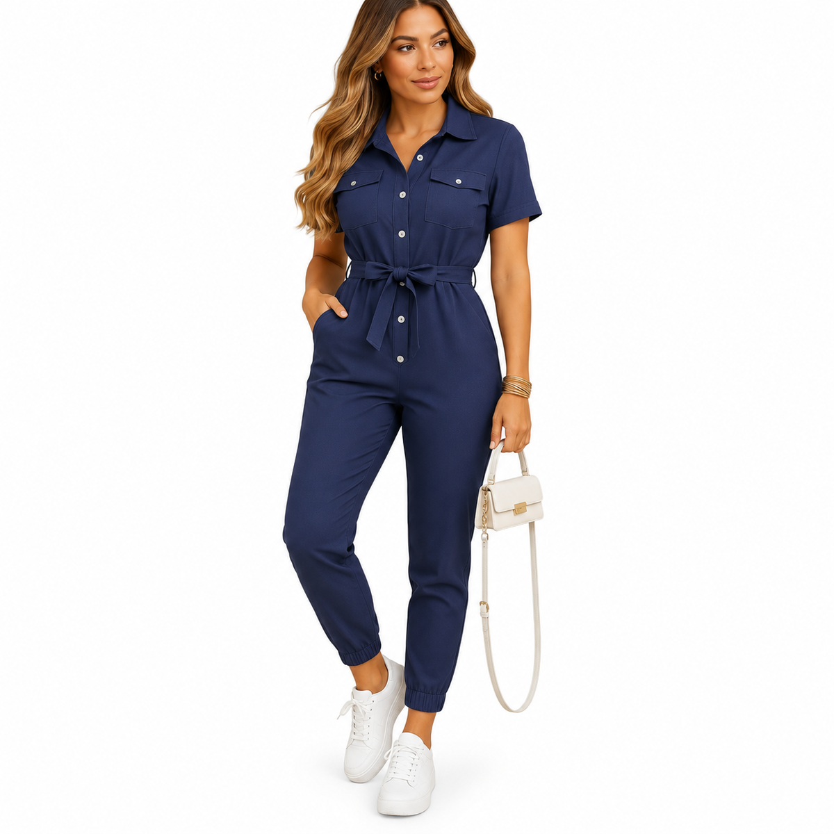 Women's Button-Fastened Jumpsuit – Structured Everyday Cut