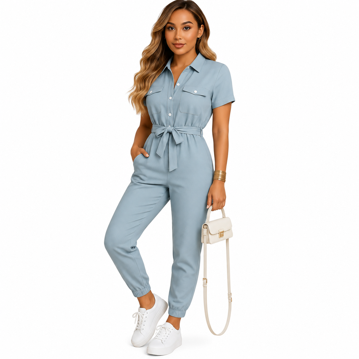 Women's Button-Fastened Jumpsuit – Structured Everyday Cut
