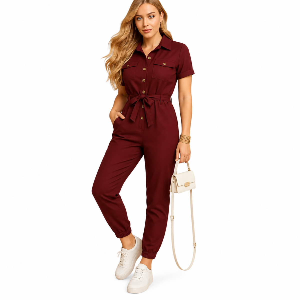 Women's Button-Fastened Jumpsuit – Structured Everyday Cut