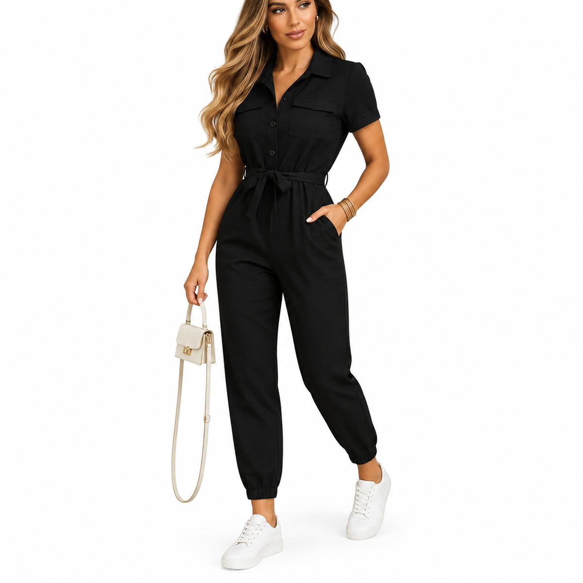 Women's Button-Fastened Jumpsuit – Structured Everyday Cut