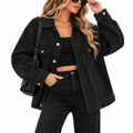 Women's Black Denim Layering Jacket – Relaxed Long-Sleeve Fit