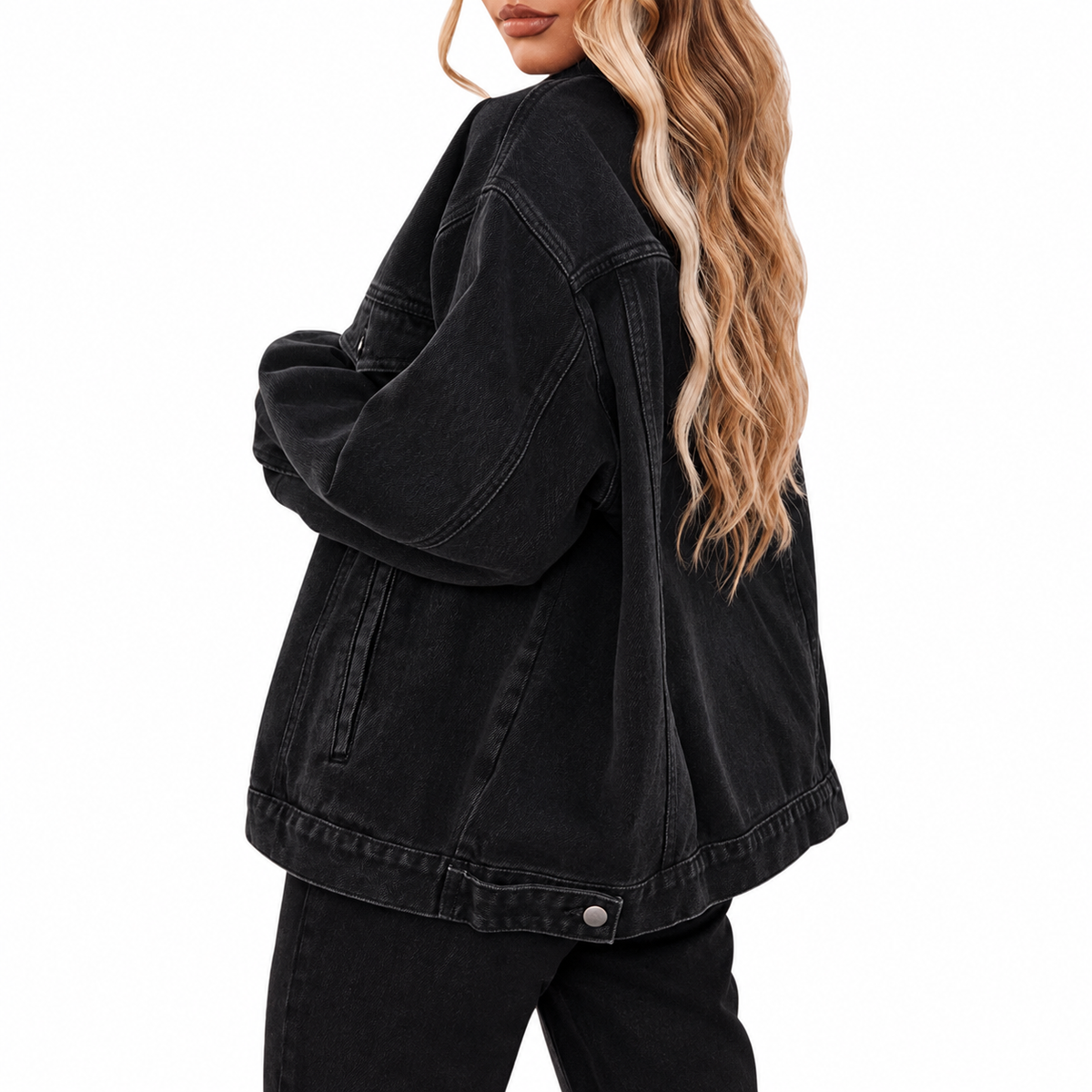 Women's Black Denim Layering Jacket – Relaxed Long-Sleeve Fit