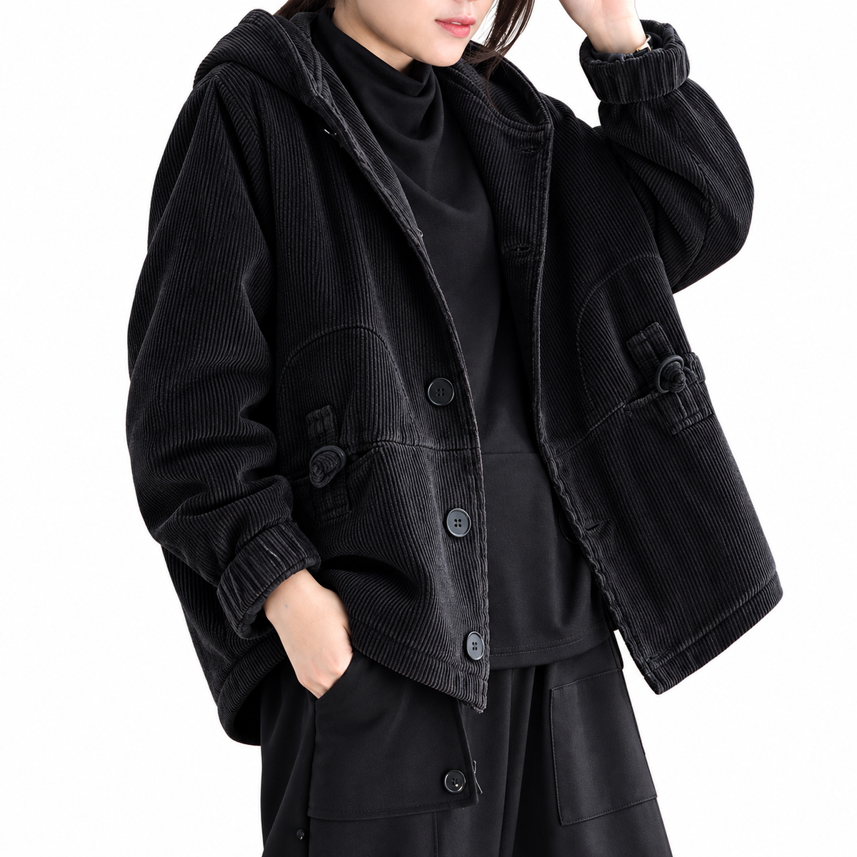 Women's Cropped Casual Jacket – Straight Cut and Long Sleeves