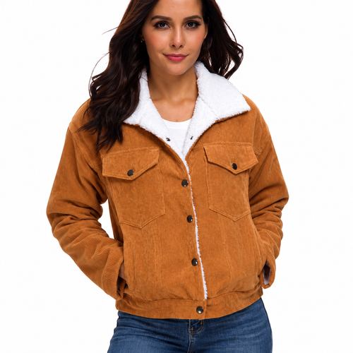 Women's Corduroy Shirt Jacket – Turn-Down Collar and Button Front