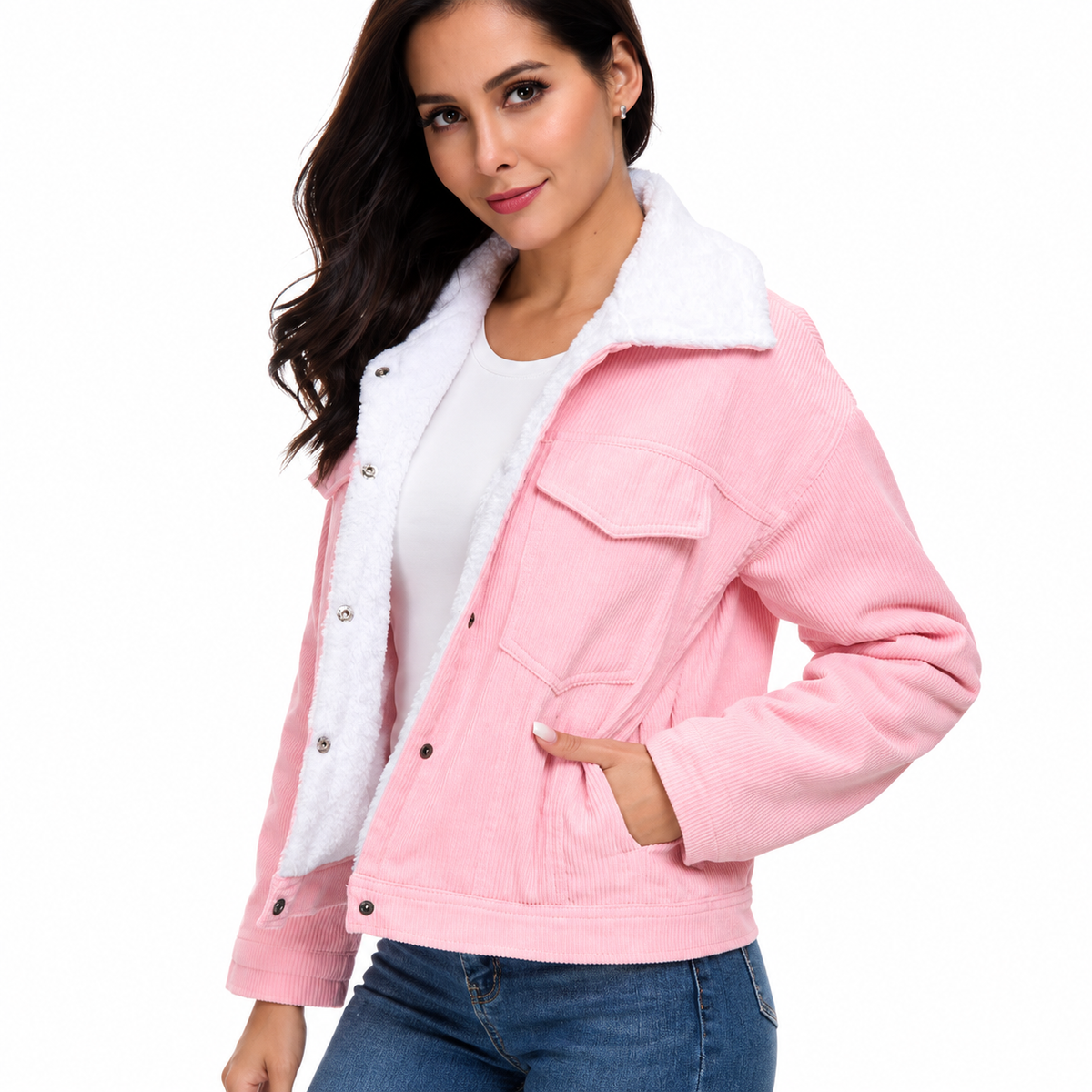 Women's Corduroy Shirt Jacket – Turn-Down Collar and Button Front