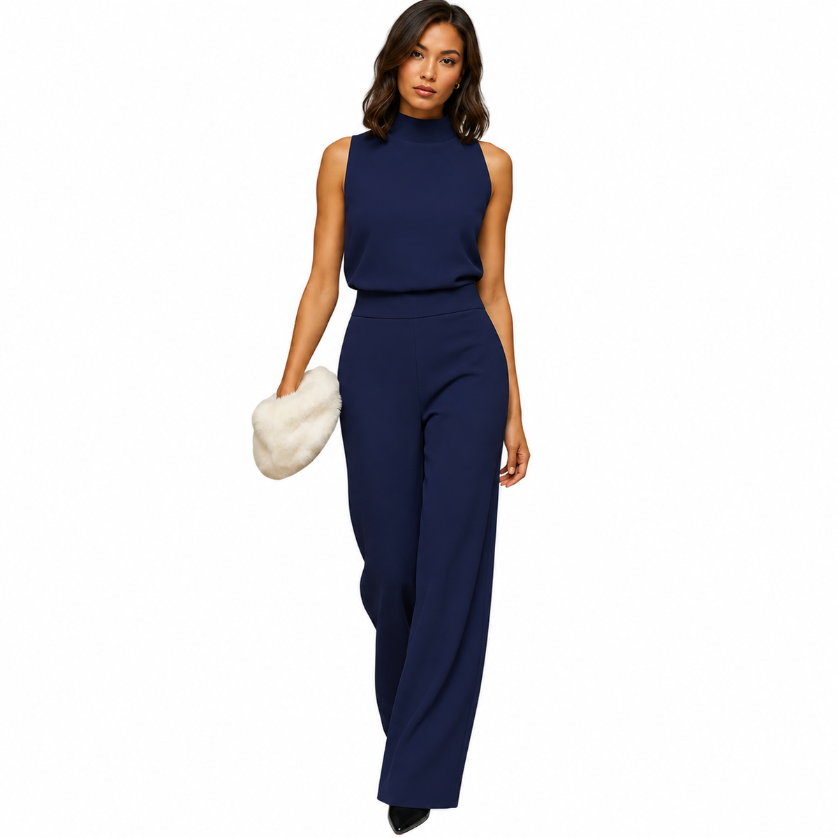 Women's Bow-Detail Halter Jumpsuit – High Waist and Wide Legs