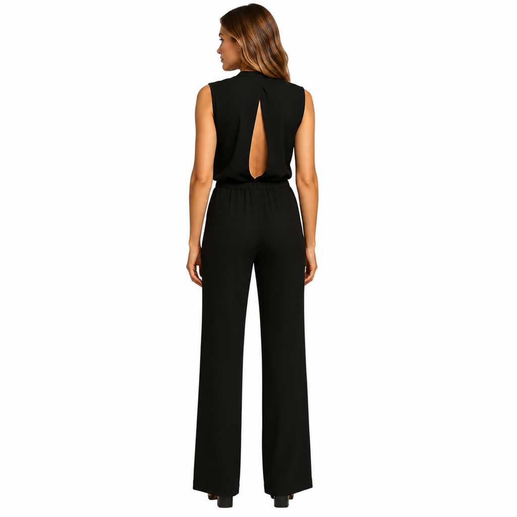 Women's Bow-Detail Halter Jumpsuit – High Waist and Wide Legs