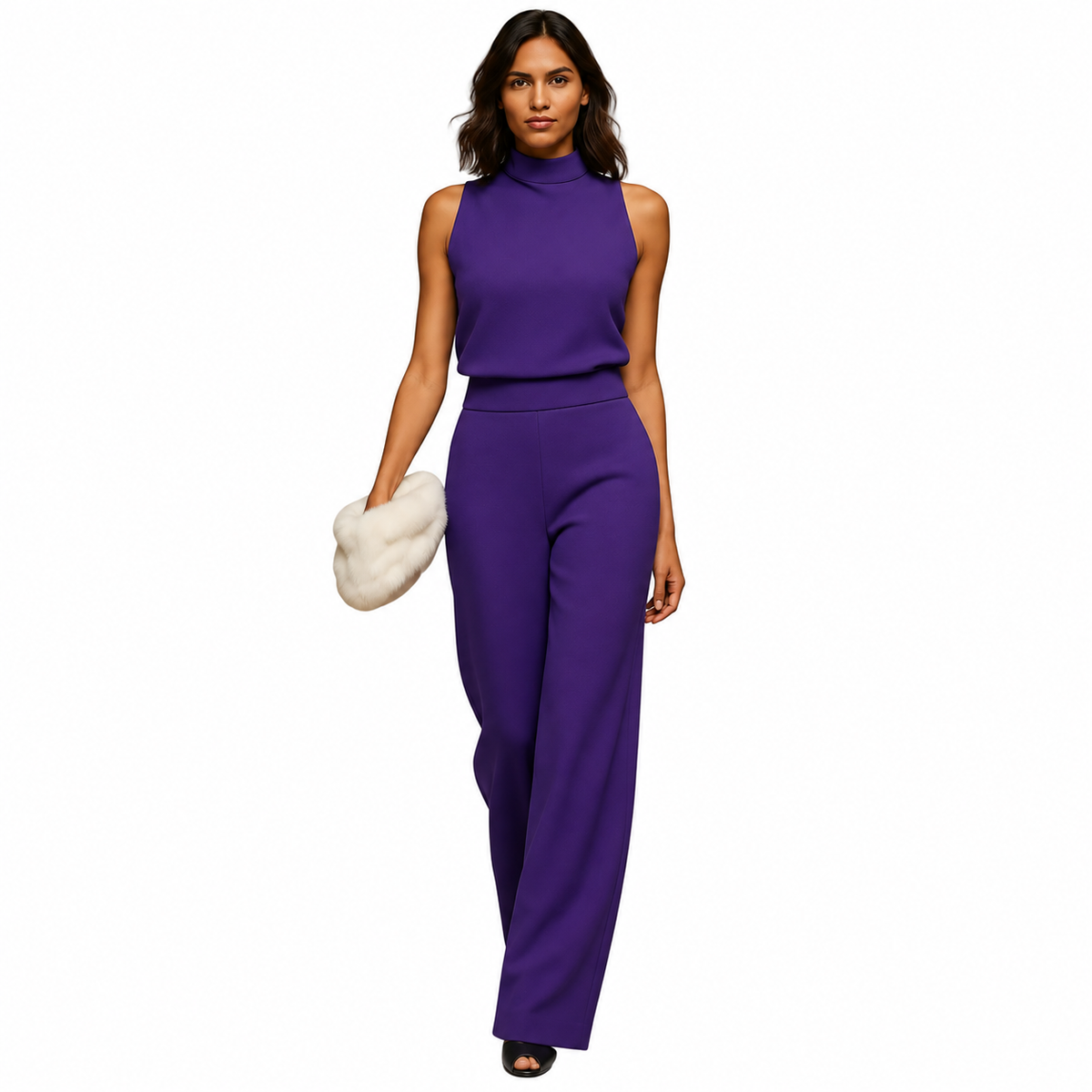 Women's Bow-Detail Halter Jumpsuit – High Waist and Wide Legs