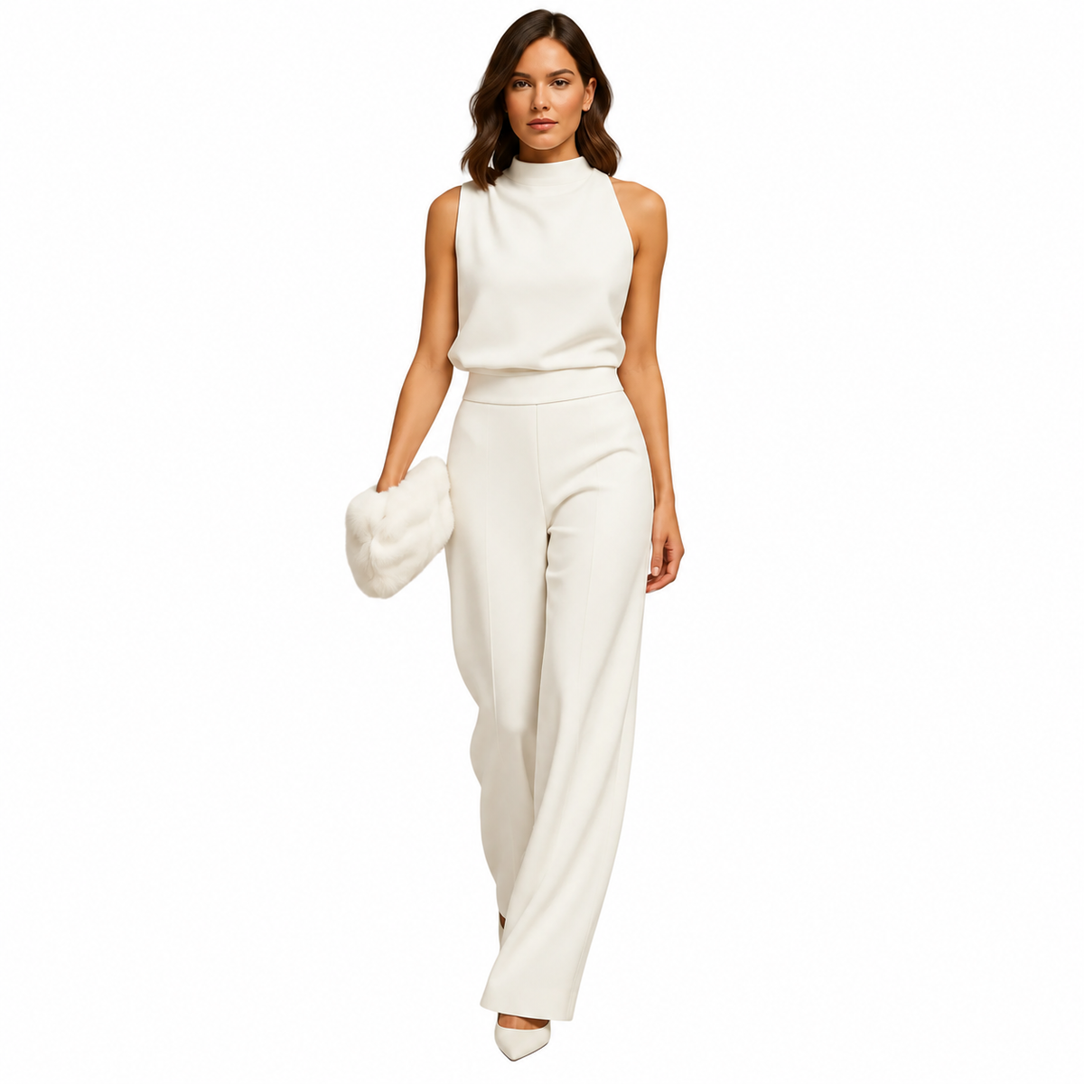 Women's Bow-Detail Halter Jumpsuit – High Waist and Wide Legs