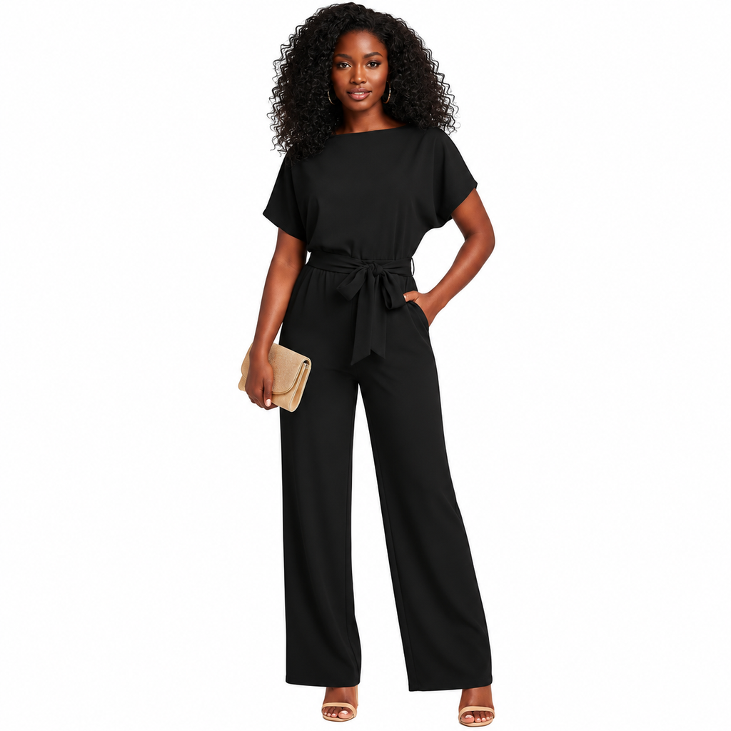Women's Lace-Up High-Waist Jumpsuit – Shaped Flowing Cut