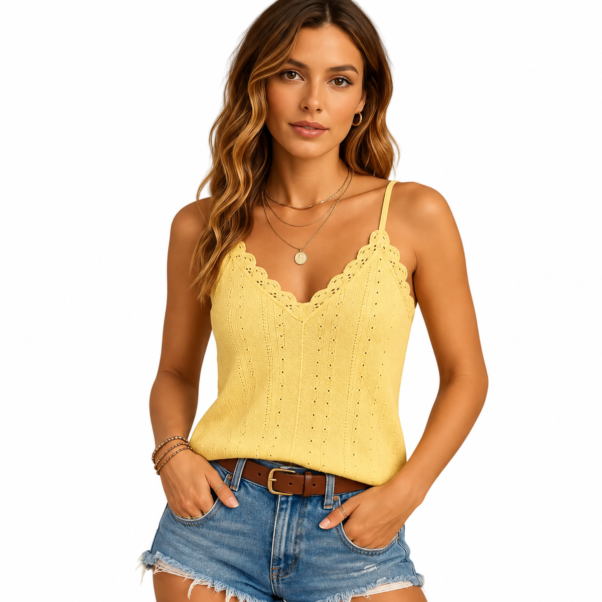 Women's Lace Camisole Blouse – V Neck and Fine Shoulder Straps