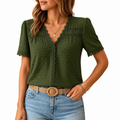 Women's V-Neck Lace Blouse – Textured Occasion and Daywear Top
