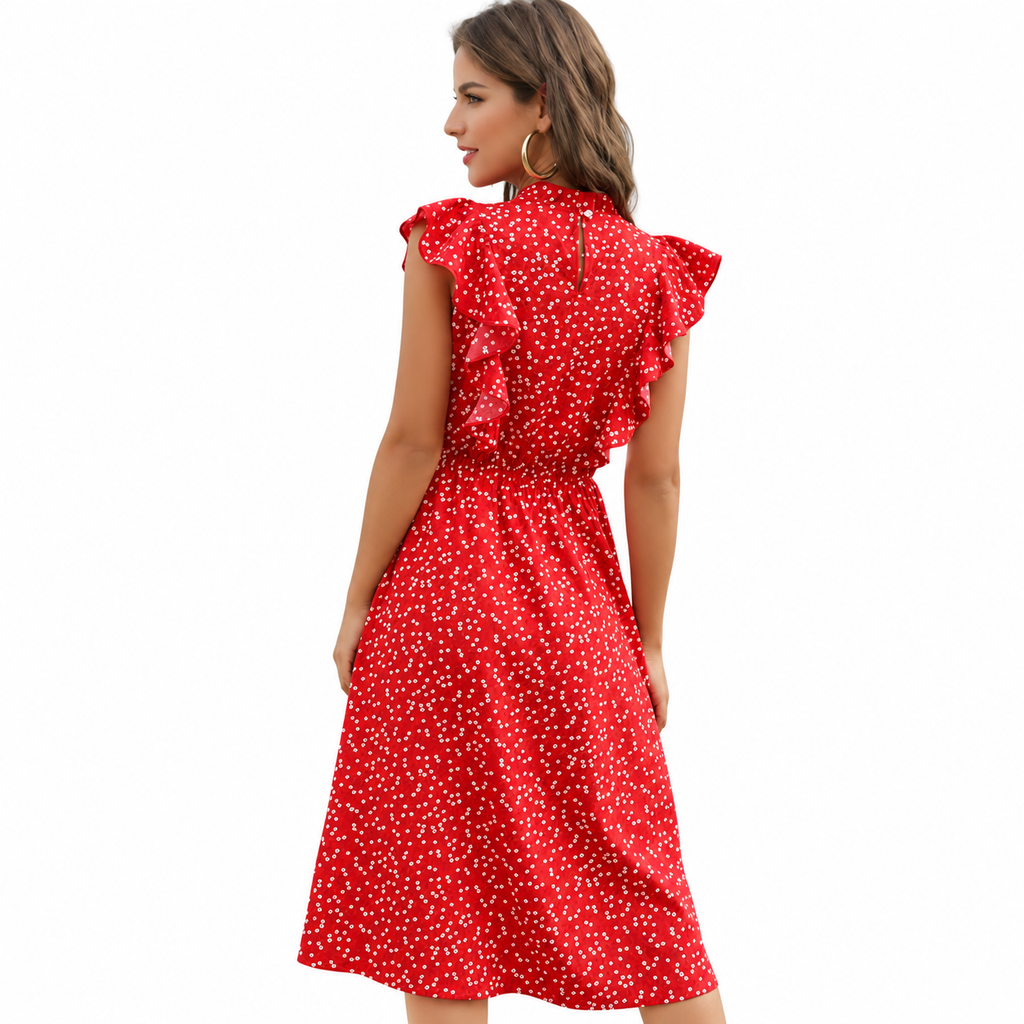 Women's Polka-Dot Chiffon Maxi Dress – Relaxed A-Line Shape