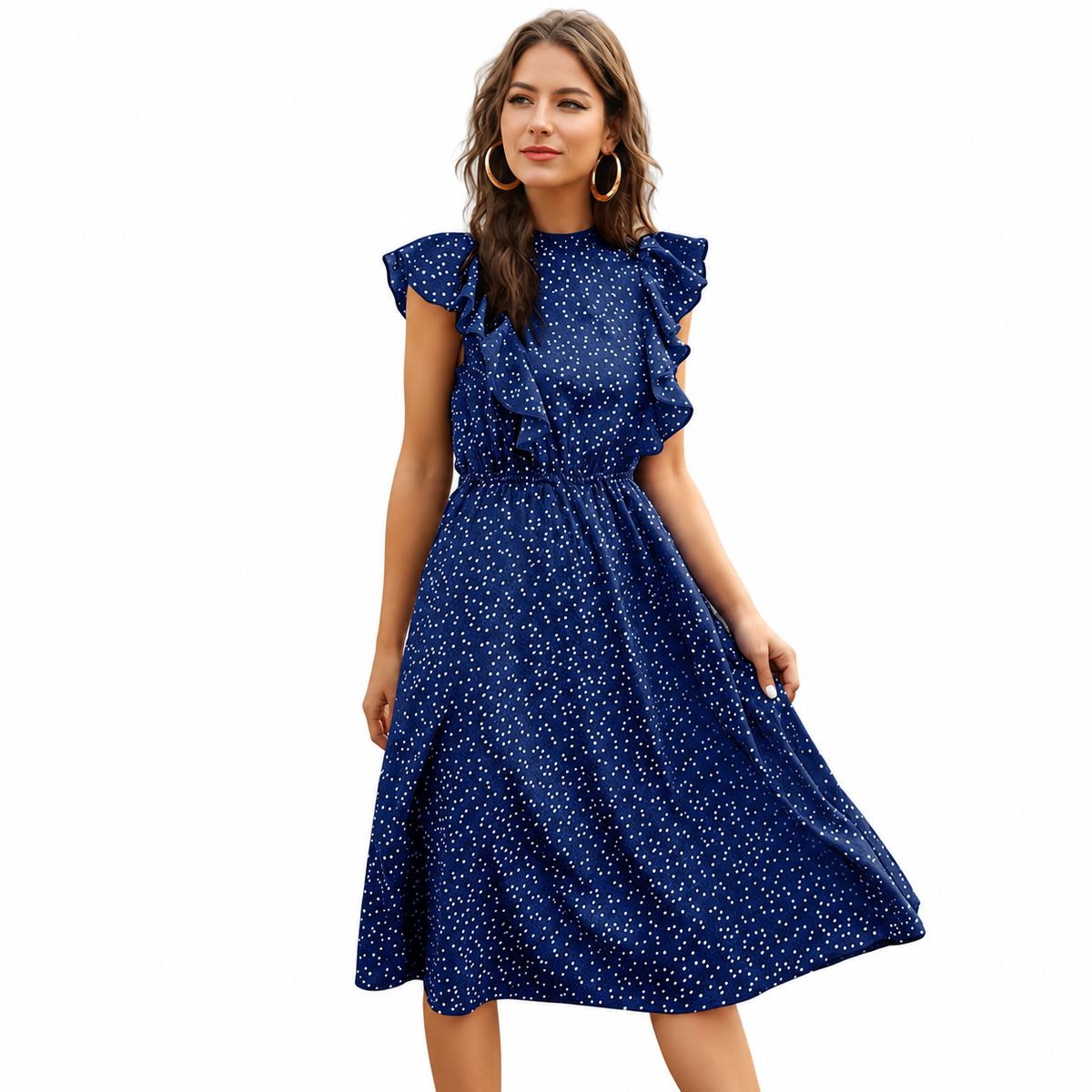 Women's Polka-Dot Chiffon Maxi Dress – Relaxed A-Line Shape