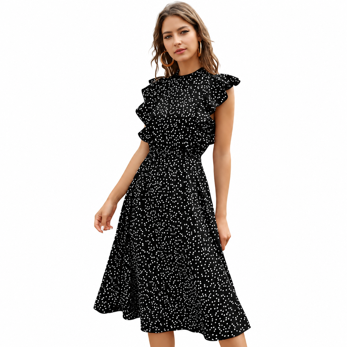 Women's Polka-Dot Chiffon Maxi Dress – Relaxed A-Line Shape