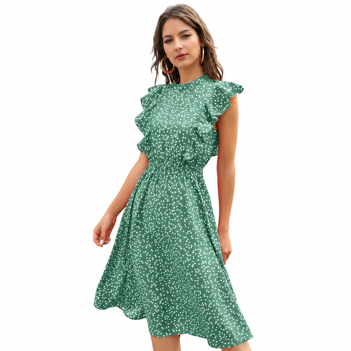 Women's Polka-Dot Chiffon Maxi Dress – Relaxed A-Line Shape