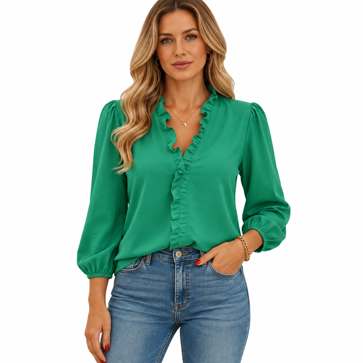Women's Ruffle-Detail Blouse – Shaped Work-to-Weekend Top