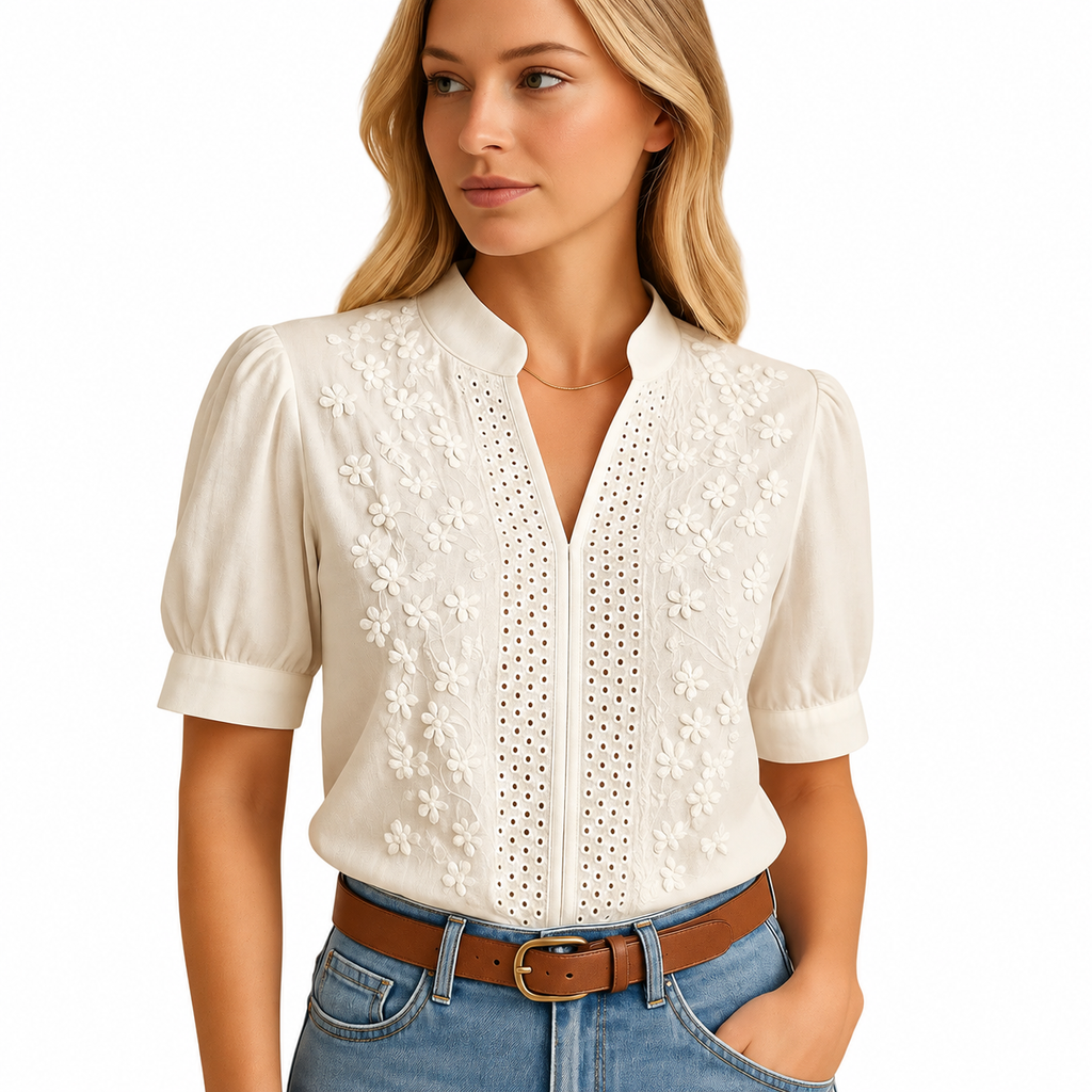 Women's White Button-Through Blouse – Classic Collar, Lightly Shaped Fit