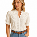 Women's White Button-Through Blouse – Classic Collar, Lightly Shaped Fit