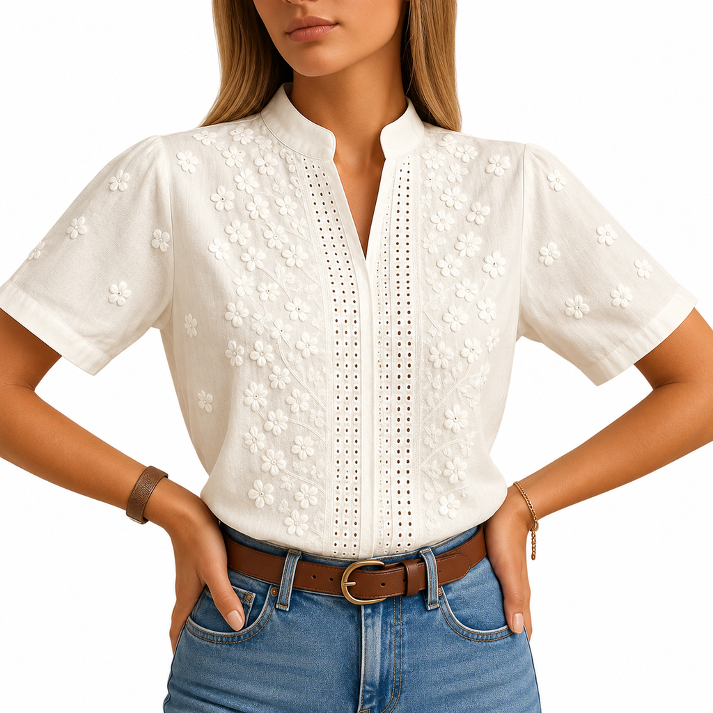 Women's White Button-Through Blouse – Classic Collar, Lightly Shaped Fit