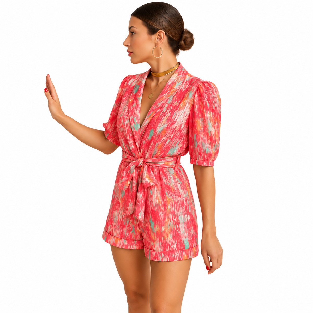 Women's Printed Belted Playsuit – Short Summer One-Piece