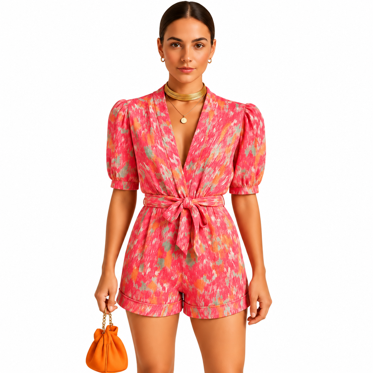Women's Printed Belted Playsuit – Short Summer One-Piece