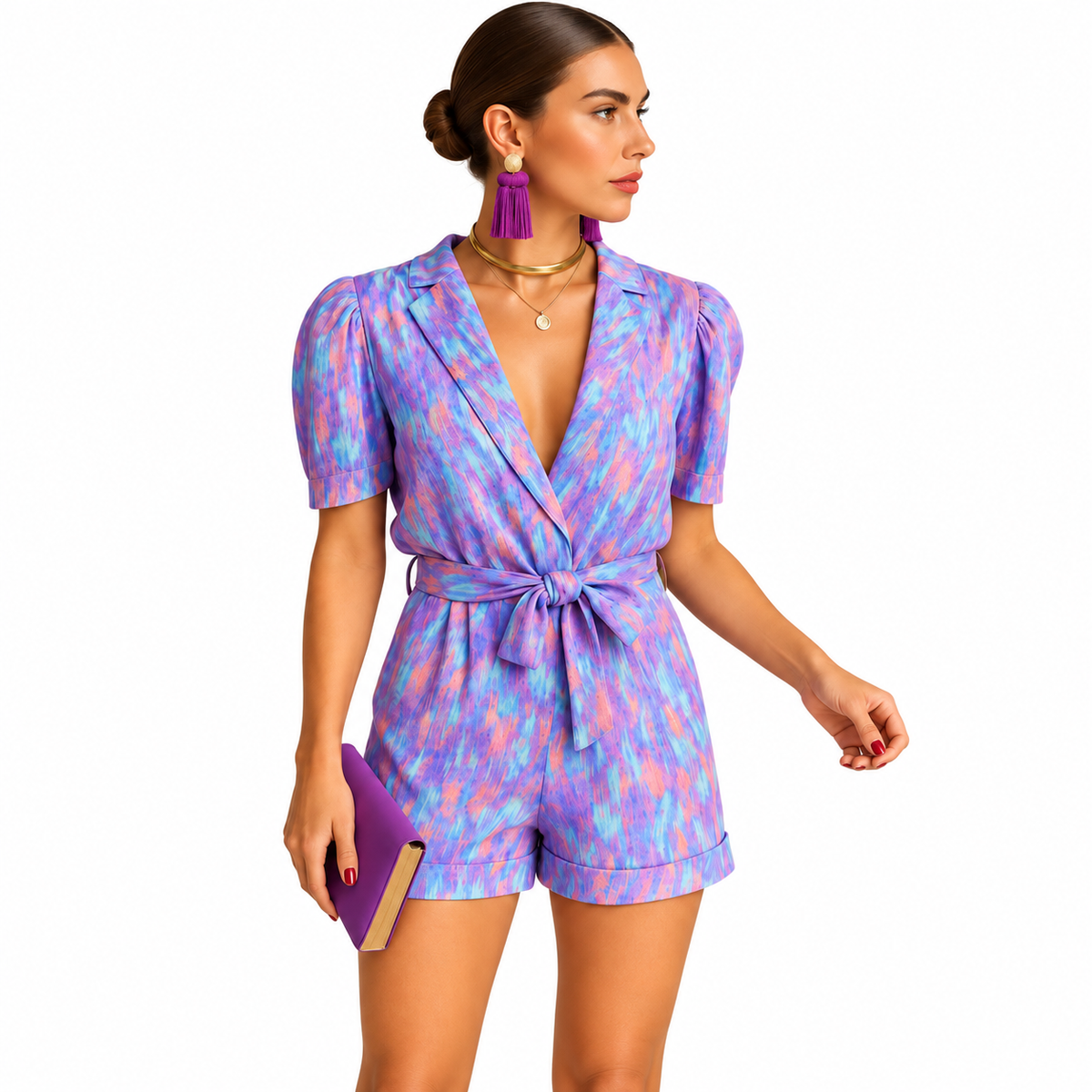 Women's Printed Belted Playsuit – Short Summer One-Piece