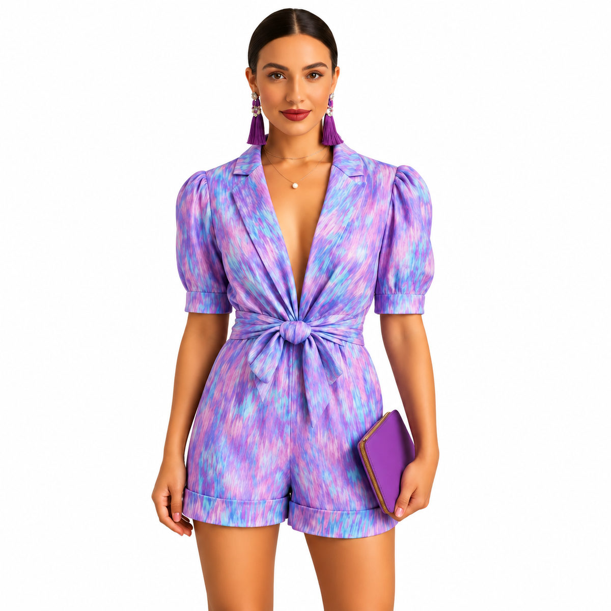 Women's Printed Belted Playsuit – Short Summer One-Piece